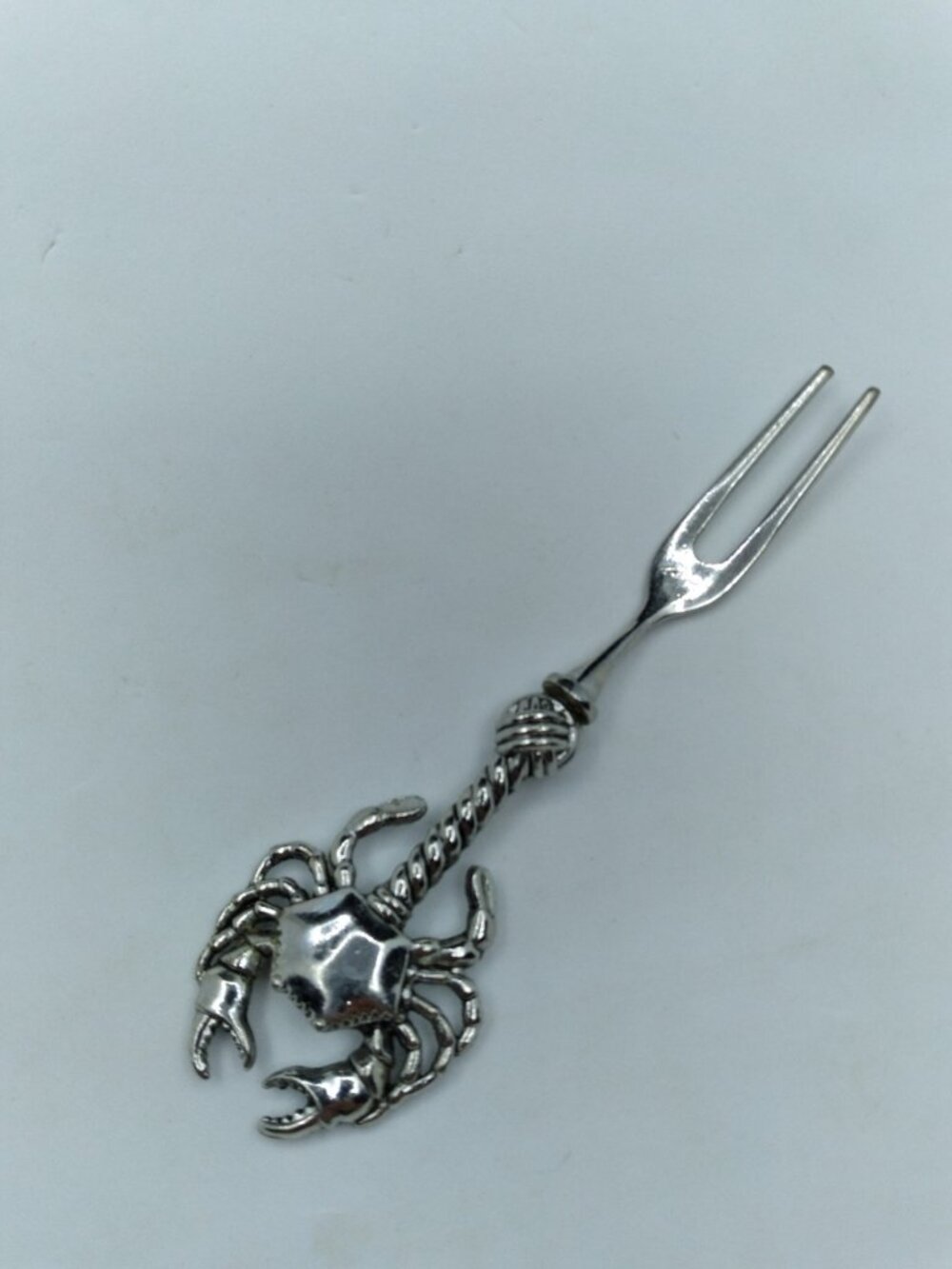 Hors d'oeuvres fork crab tooth pick relish metal unmarked